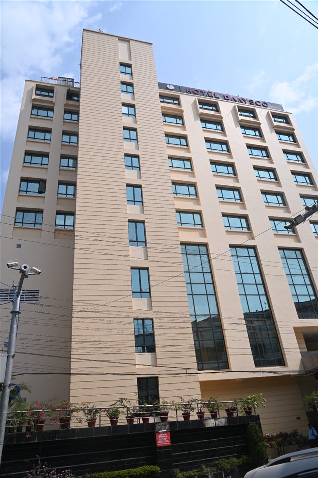Tall hotel building exterior